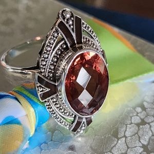 Nicky Butler 925 Sterling Silver Ginger Quartz Black Enamel Size 8 Designer Ring